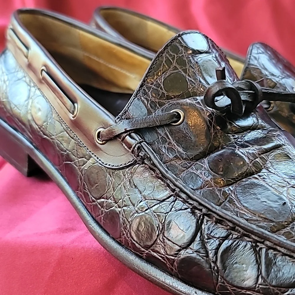 COLE HAAN sz11 Genuine Alligator Handmade Italian Boat Shoe Loafer